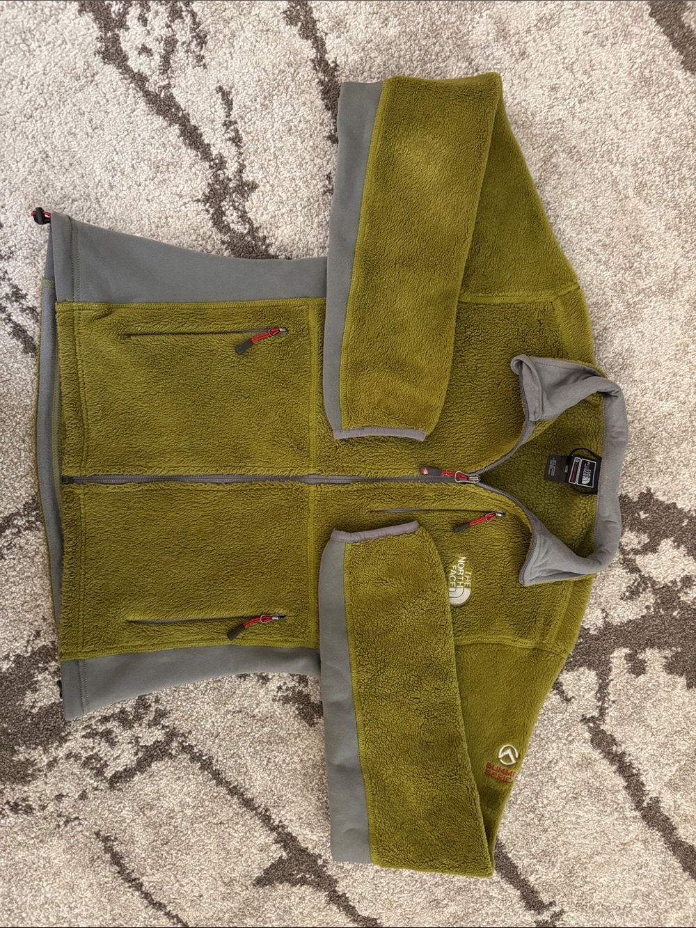 The North Face Summit Series Green & Gray High-Pile Fleece Jacket - Size M
